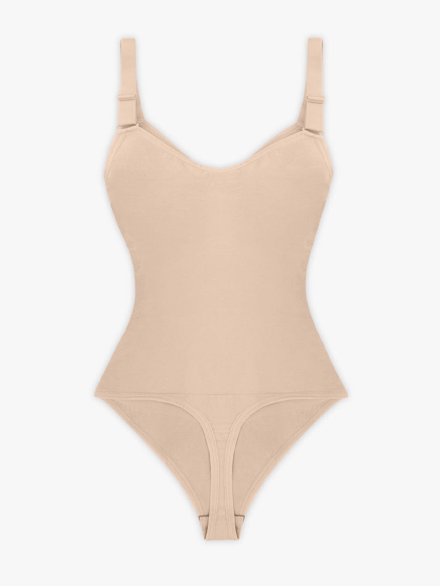 Seamless Plunge Chest Support Bodysuit with Clips Inside