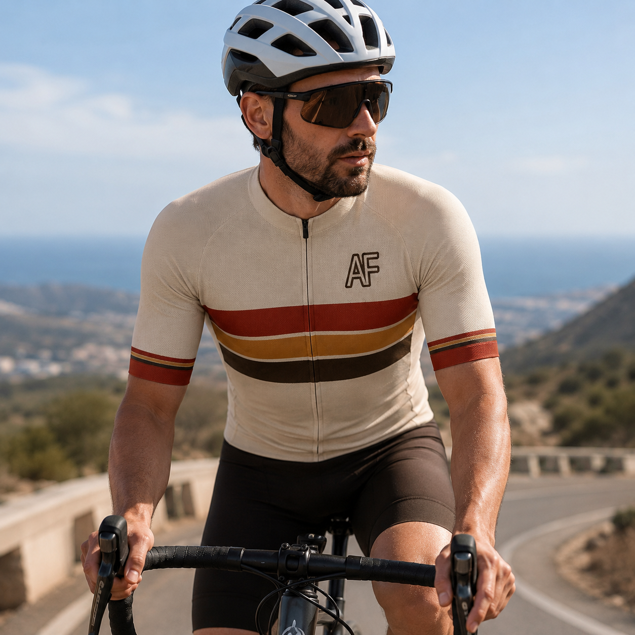 Men’s Retro Stripe Cream Cycling Jersey Vintage Euro Race Style