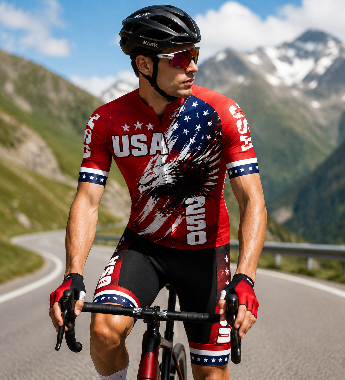 Men's USA 250 Red White & Blue Patriotic Eagle Cycling Kit