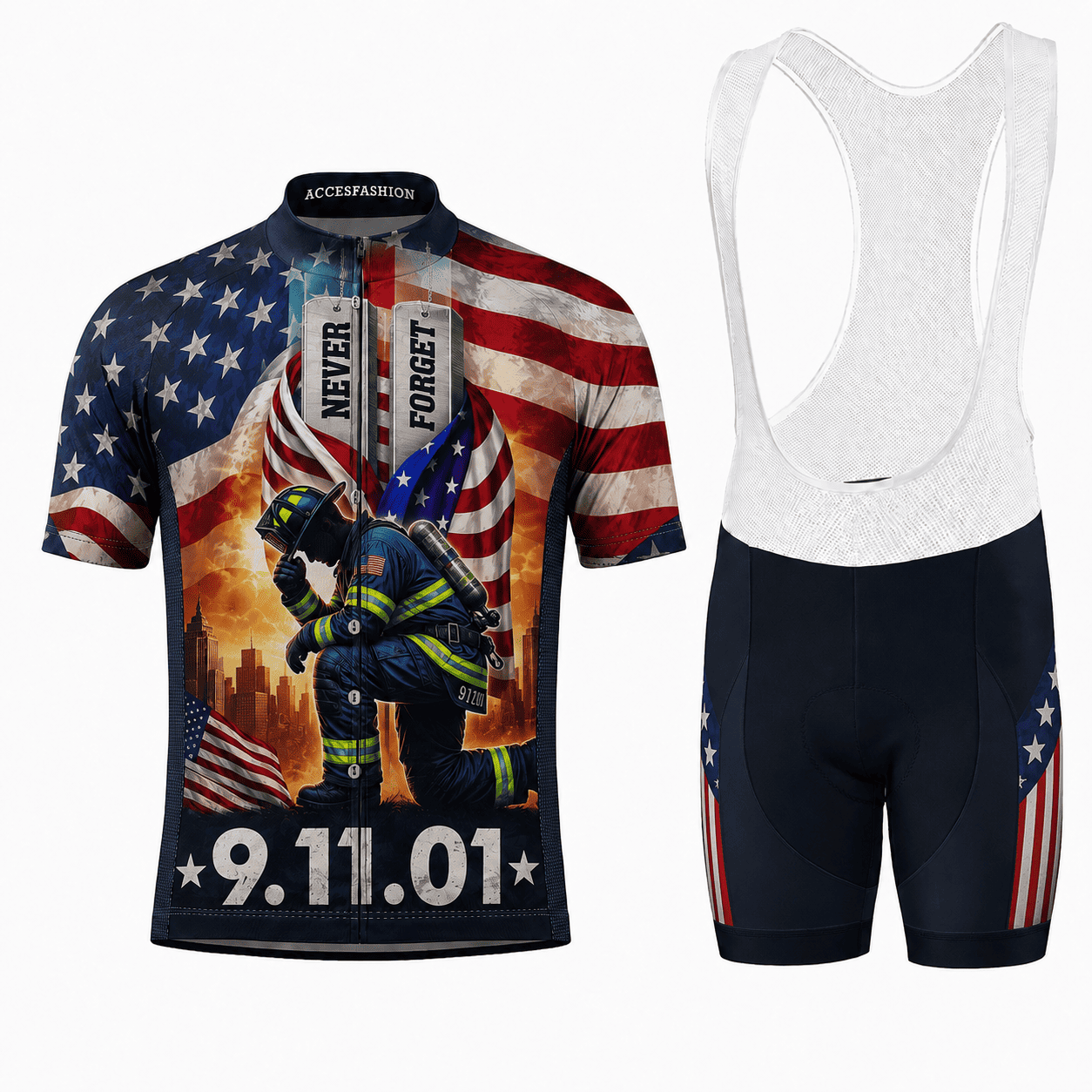 Never Forget 9/11 Firefighter Memorial Cycling Kit – American Flag Tribute