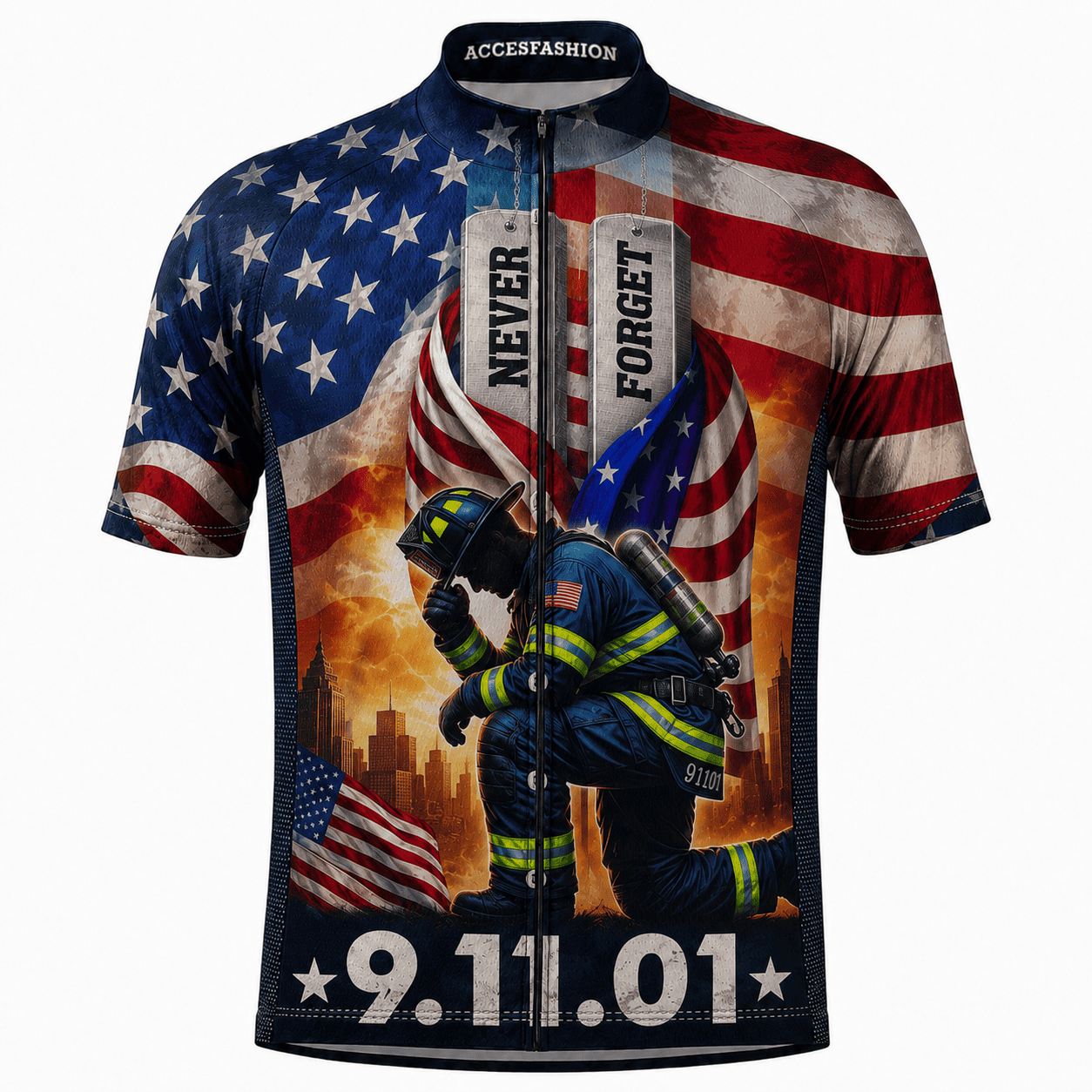 Never Forget 9/11 Firefighter Memorial Cycling Kit – American Flag Tribute