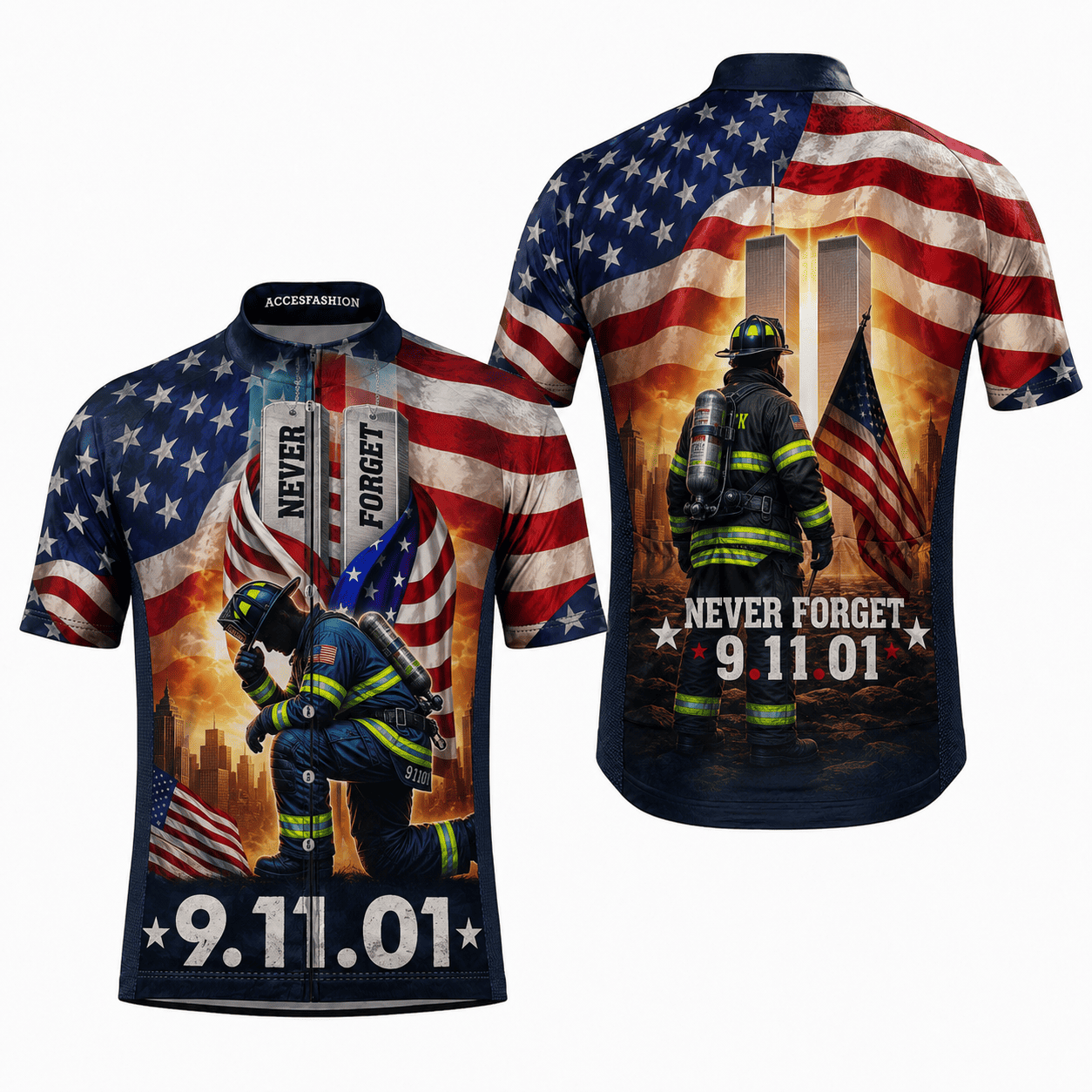 Never Forget 9/11 Firefighter Memorial Cycling Kit – American Flag Tribute