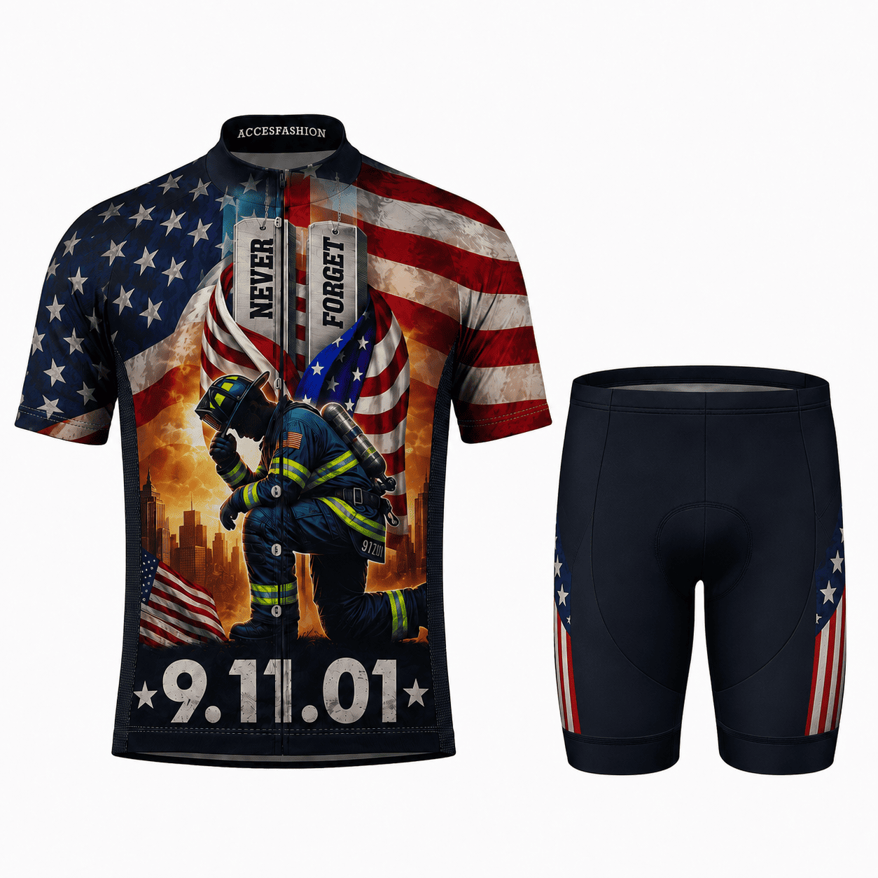 Never Forget 9/11 Firefighter Memorial Cycling Kit – American Flag Tribute