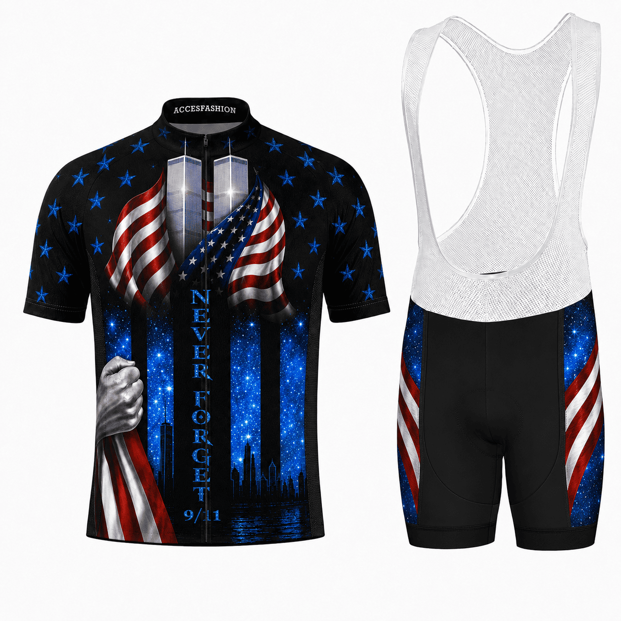 Never Forget 9/11 Memorial Cycling Kit – American Flag & Twin Towers