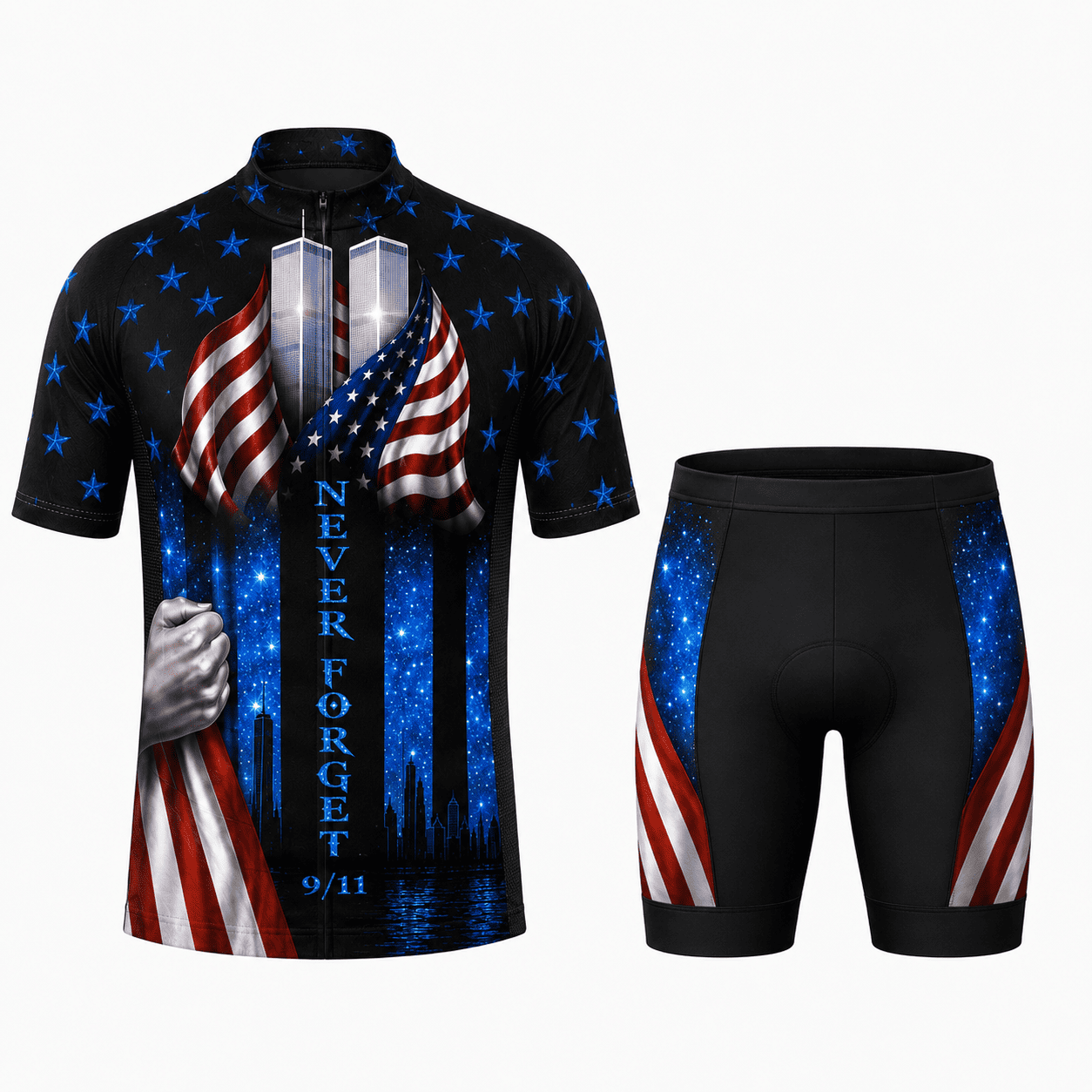Never Forget 9/11 Memorial Cycling Kit – American Flag & Twin Towers