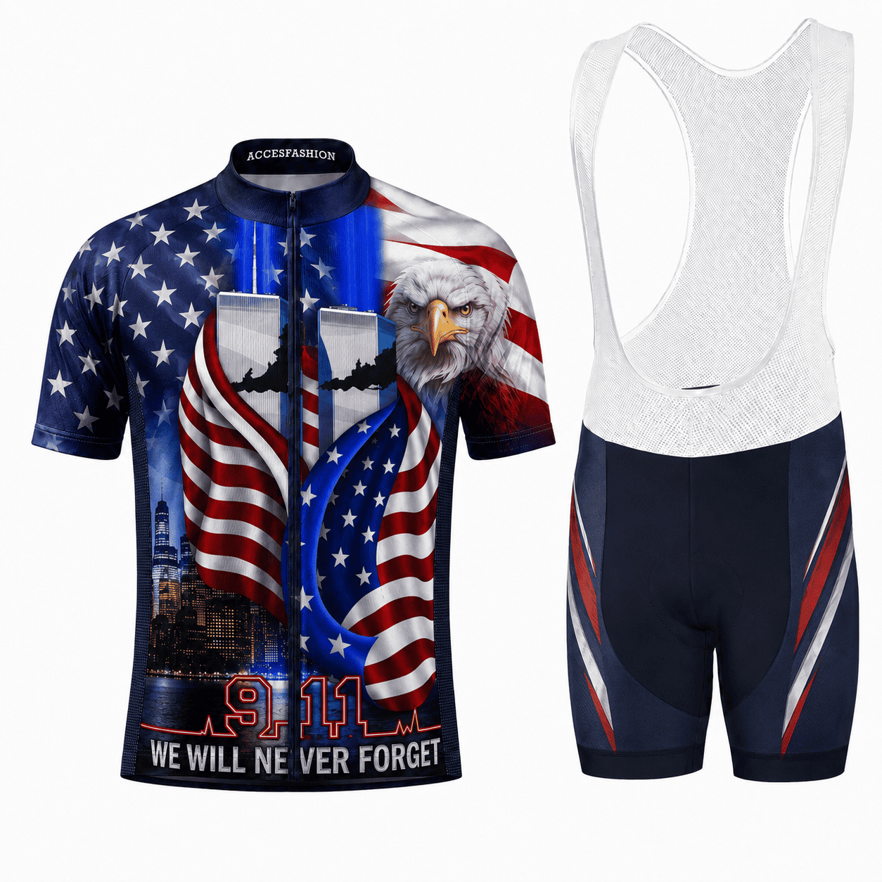 Never Forget 9/11 Memorial Cycling Kit – Patriotic Eagle & American Flag