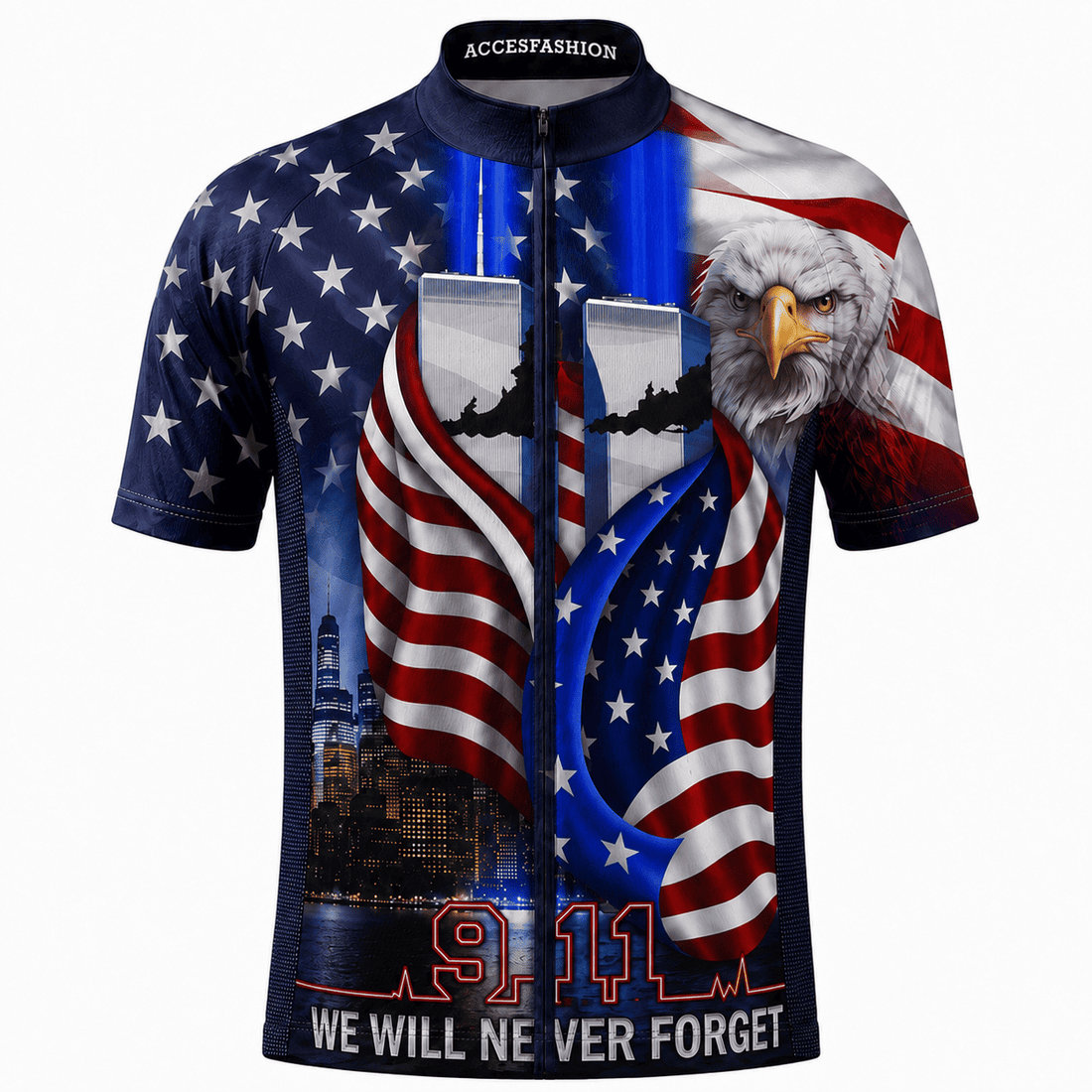 Never Forget 9/11 Memorial Cycling Kit – Patriotic Eagle & American Flag