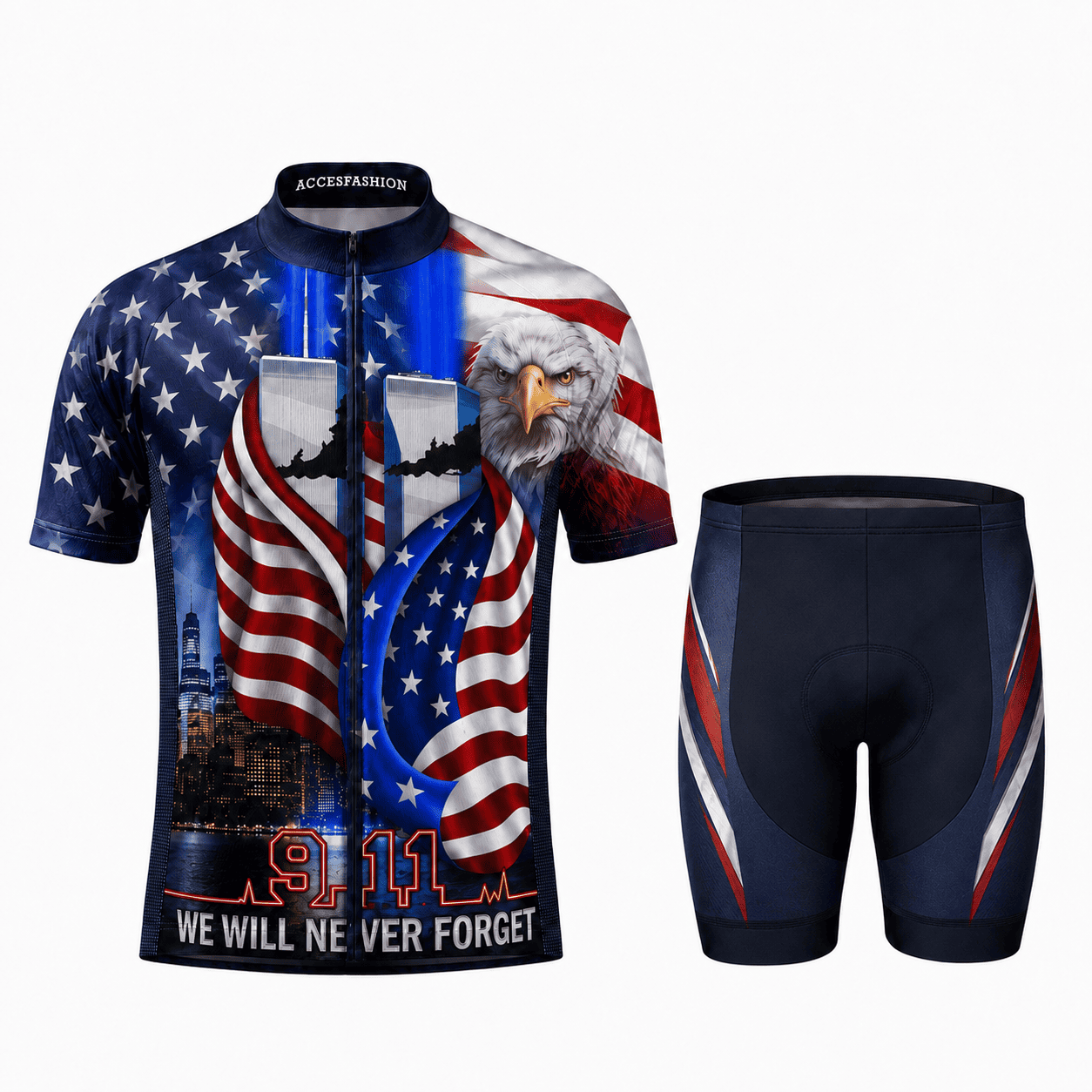 Never Forget 9/11 Memorial Cycling Kit – Patriotic Eagle & American Flag