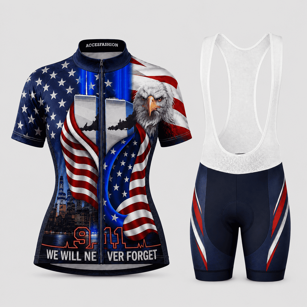 Never Forget 9/11 Memorial Cycling Kit – Patriotic Eagle & American Flag