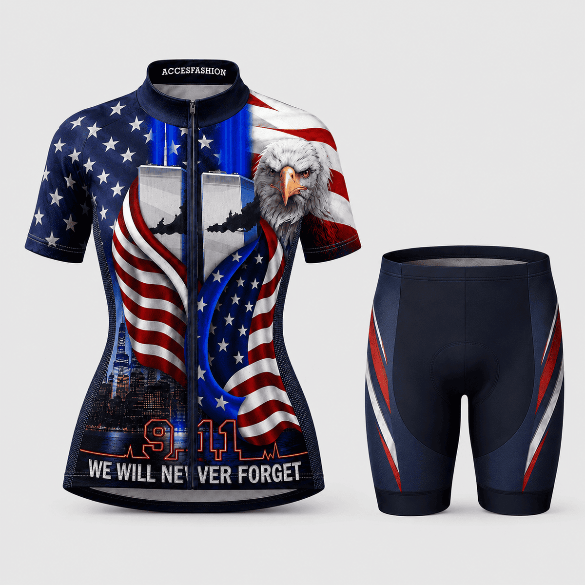 Never Forget 9/11 Memorial Cycling Kit – Patriotic Eagle & American Flag