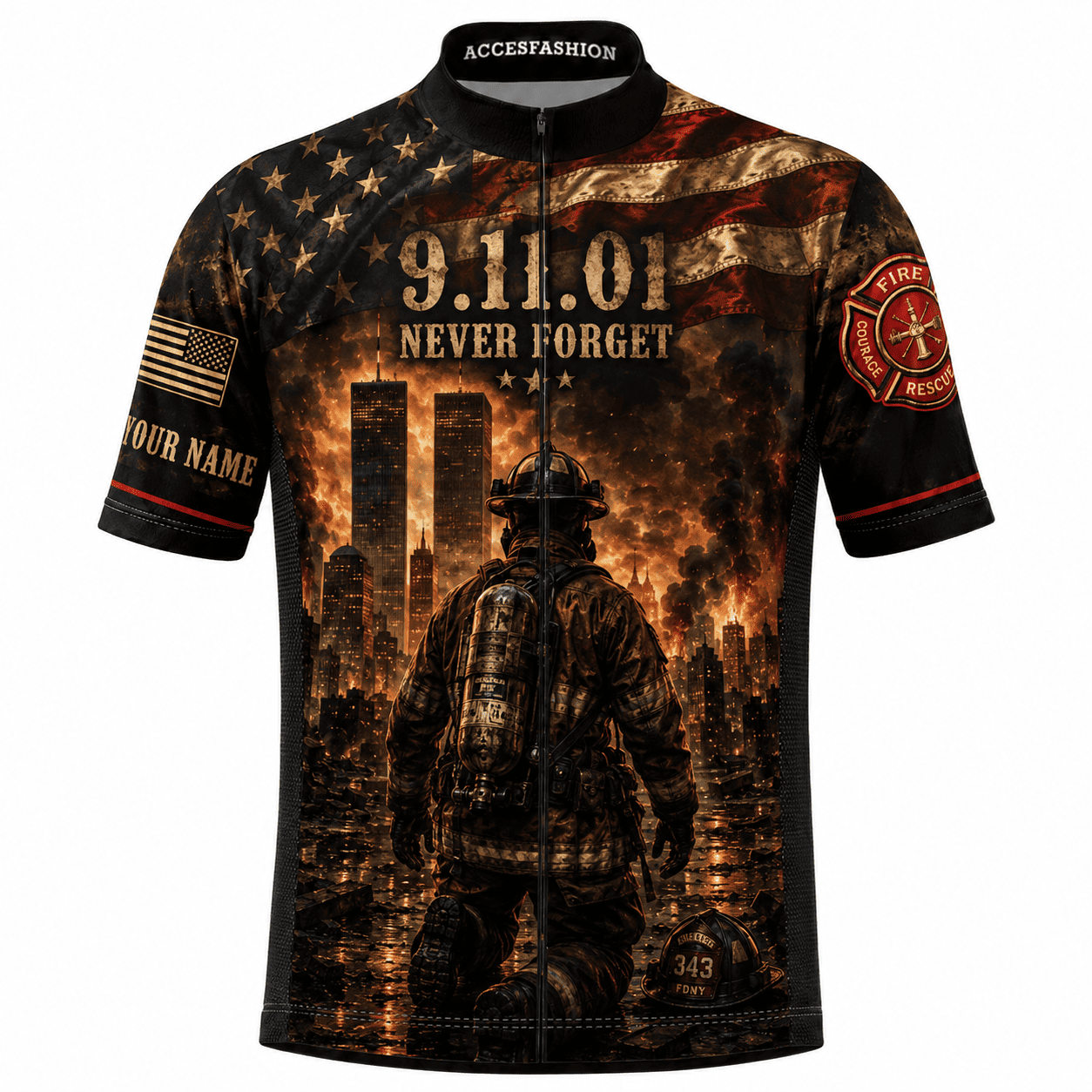 Personalized 9/11 Firefighter Memorial Cycling Jersey Kit – Never Forget 343