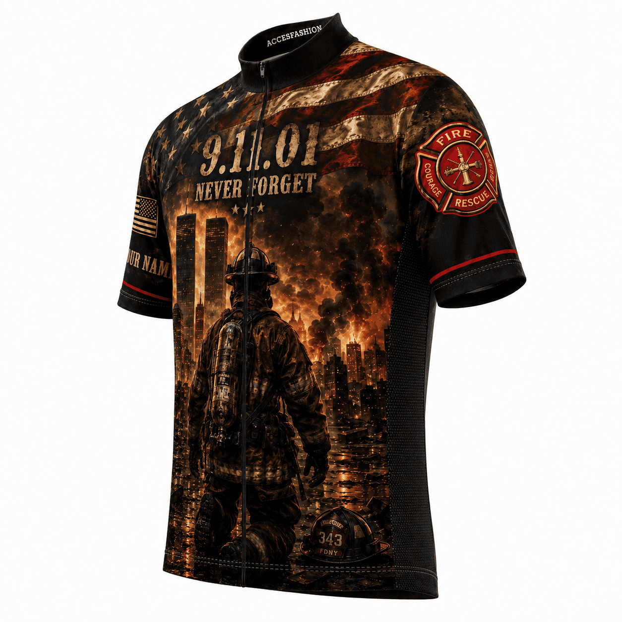 Personalized 9/11 Firefighter Memorial Cycling Jersey Kit – Never Forget 343