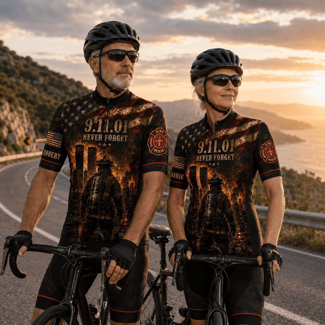 Personalized 9/11 Firefighter Memorial Cycling Jersey Kit – Never Forget 343