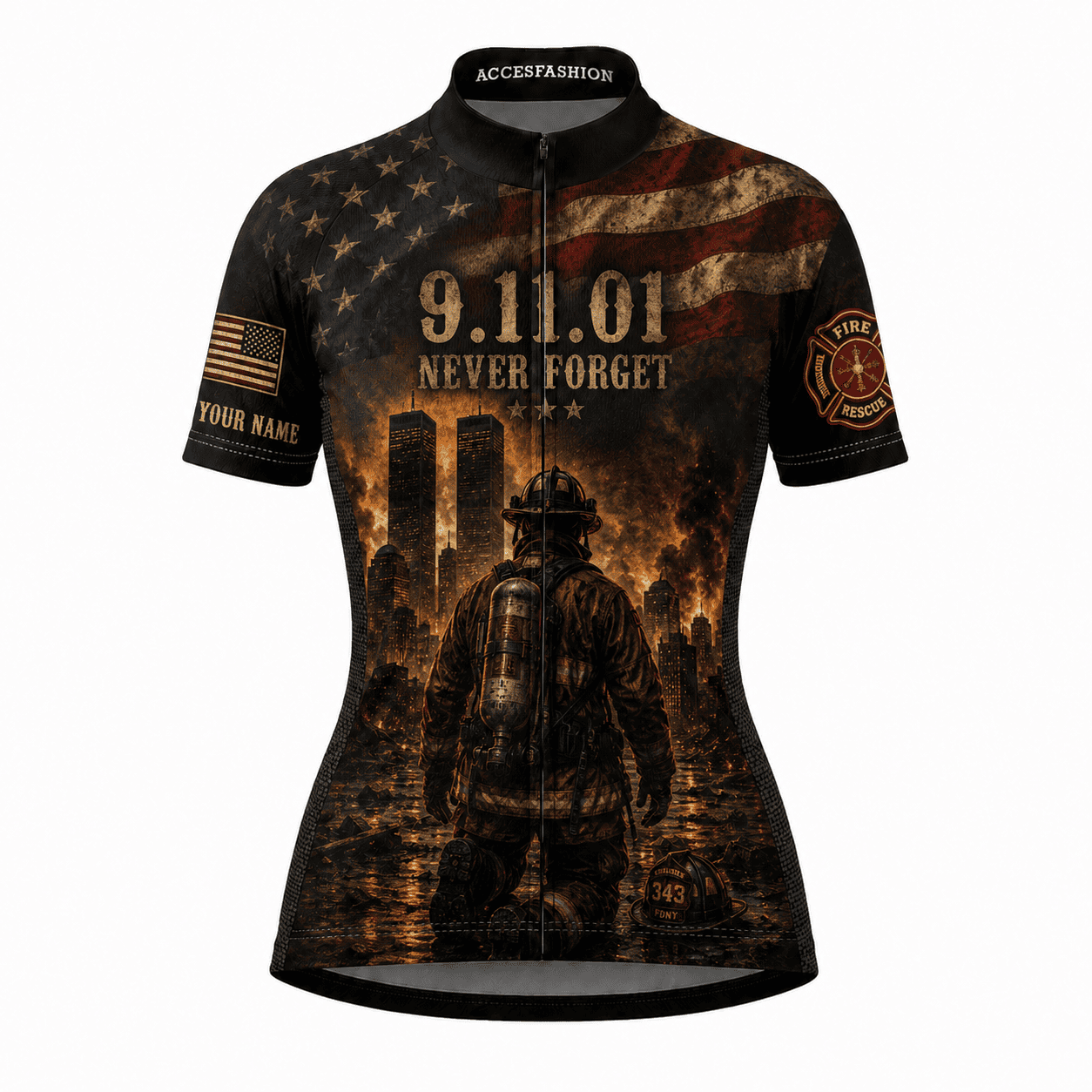 Personalized 9/11 Firefighter Memorial Cycling Jersey Kit – Never Forget 343