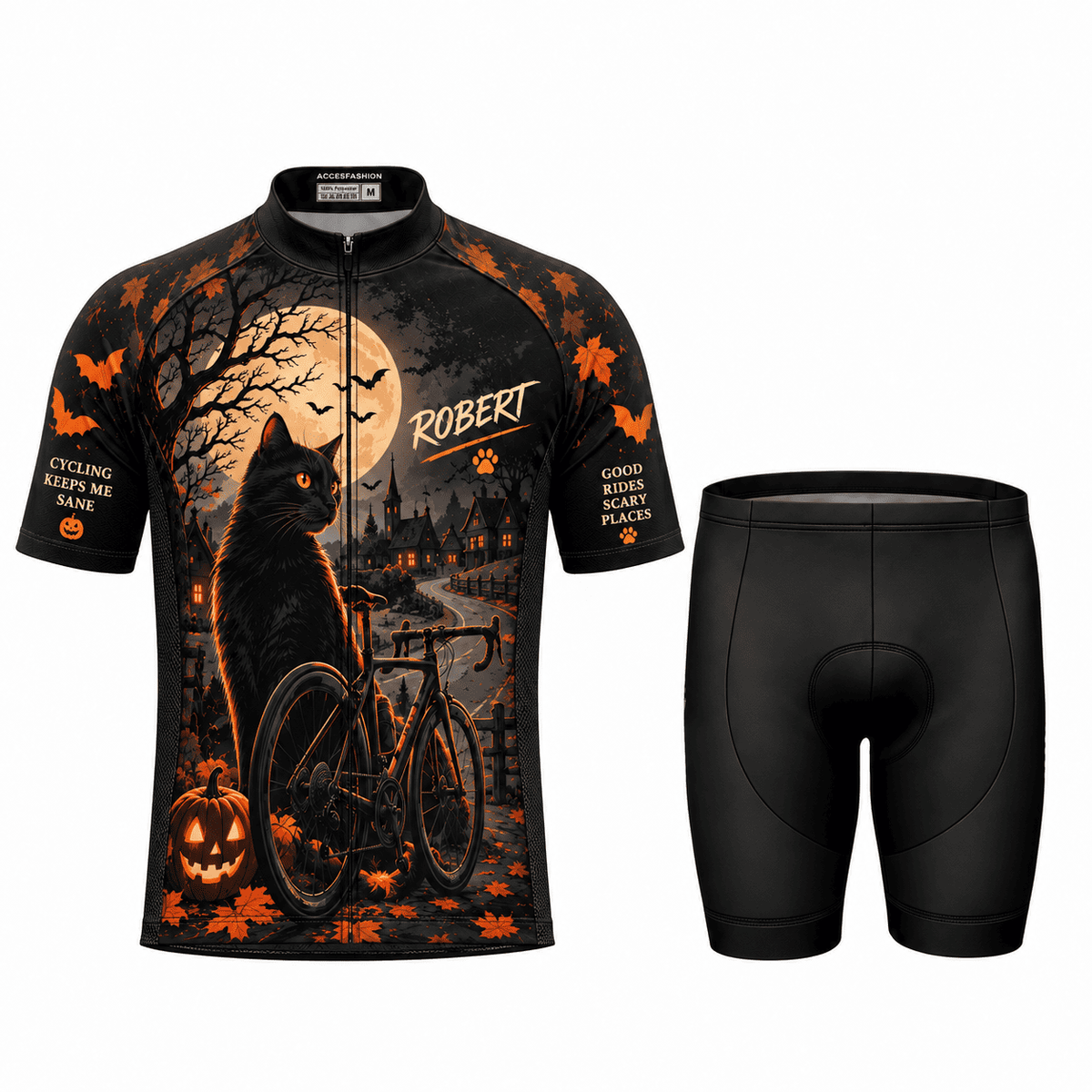 Personalized Black Cat Halloween Cycling Jersey & Kit