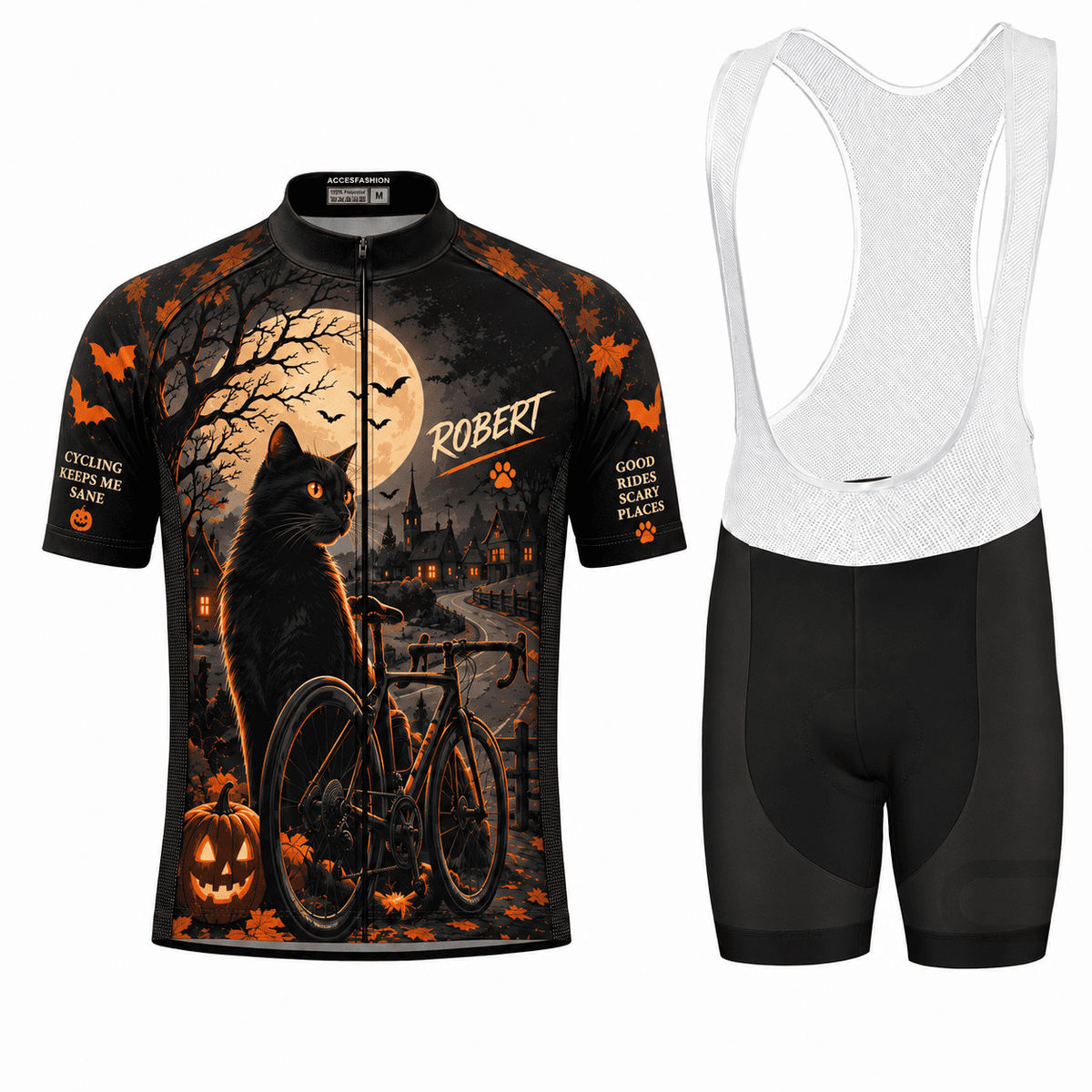 Personalized Black Cat Halloween Cycling Jersey & Kit
