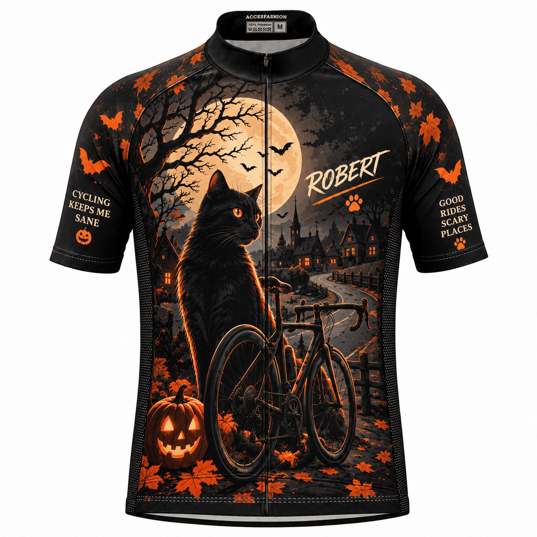 Personalized Black Cat Halloween Cycling Jersey & Kit