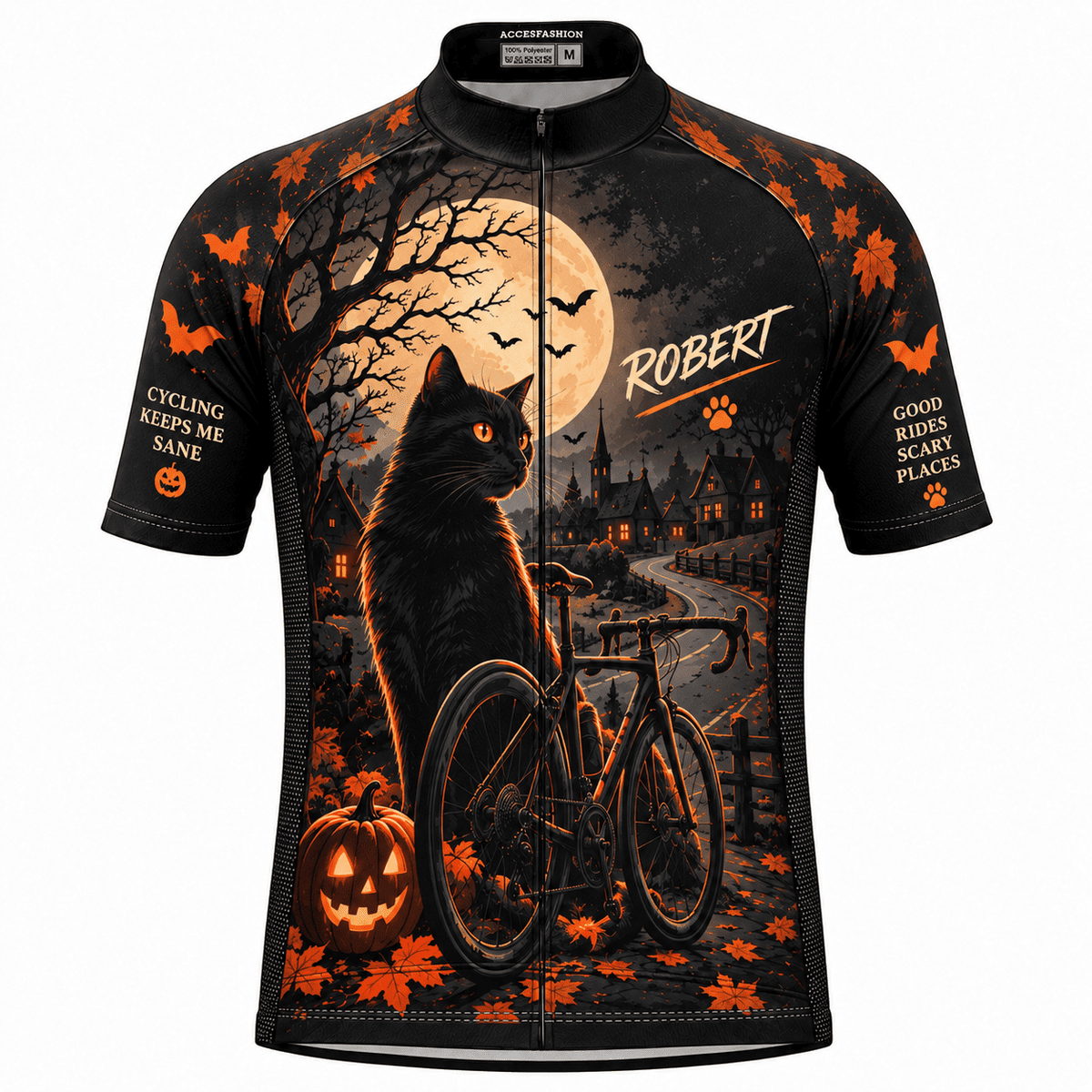 Personalized Black Cat Halloween Cycling Jersey & Kit