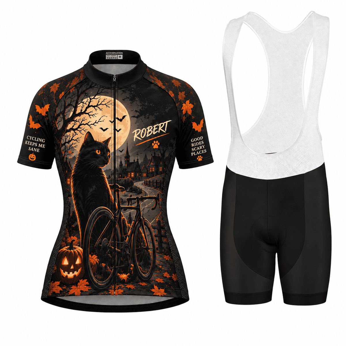 Personalized Black Cat Halloween Cycling Jersey & Kit
