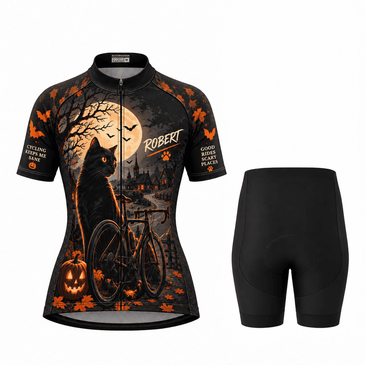 Personalized Black Cat Halloween Cycling Jersey & Kit