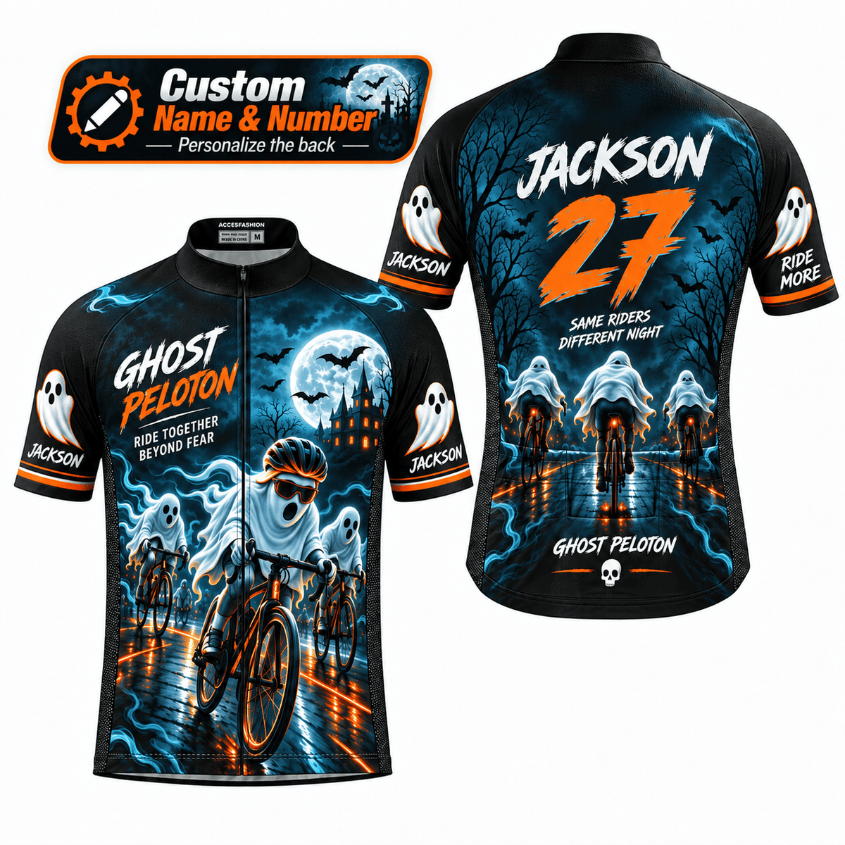 Personalized Ghost Peloton Halloween Cycling Jersey & Kit – Custom Name & Number