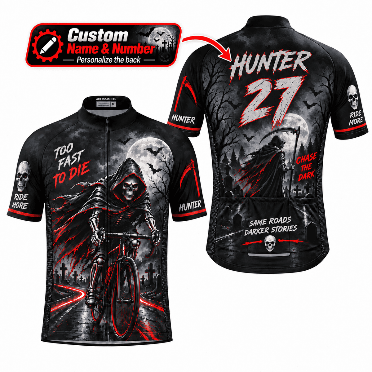 Personalized Grim Reaper Hunter Cycling Jersey & Kit Halloween Ride