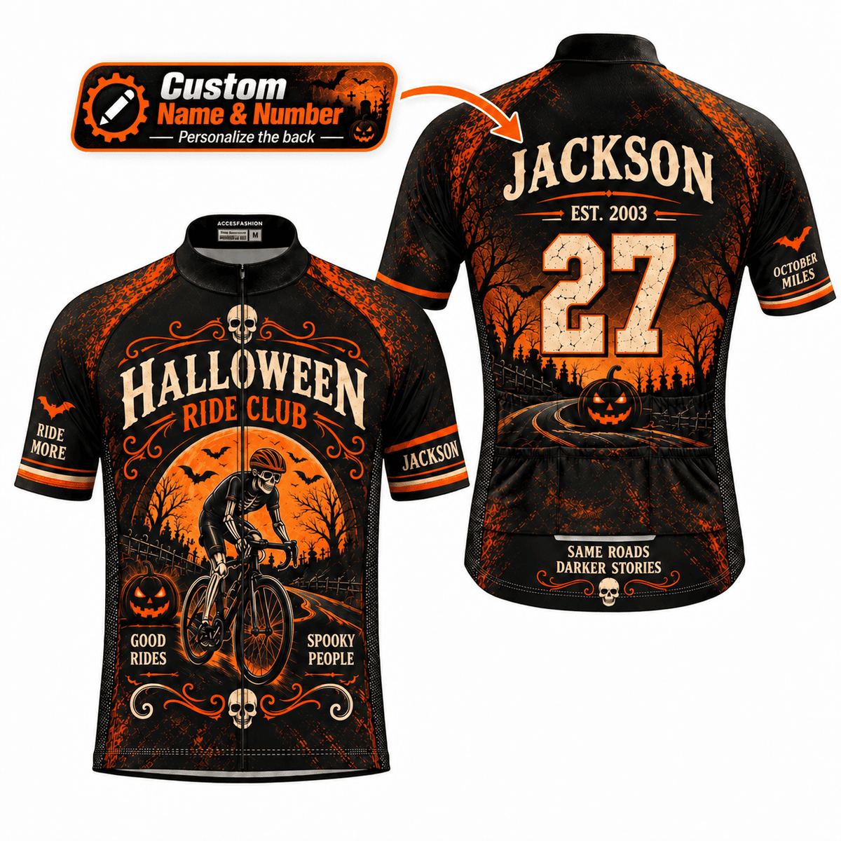 Personalized Halloween Ride Club Cycling Kit – Custom Name & Number