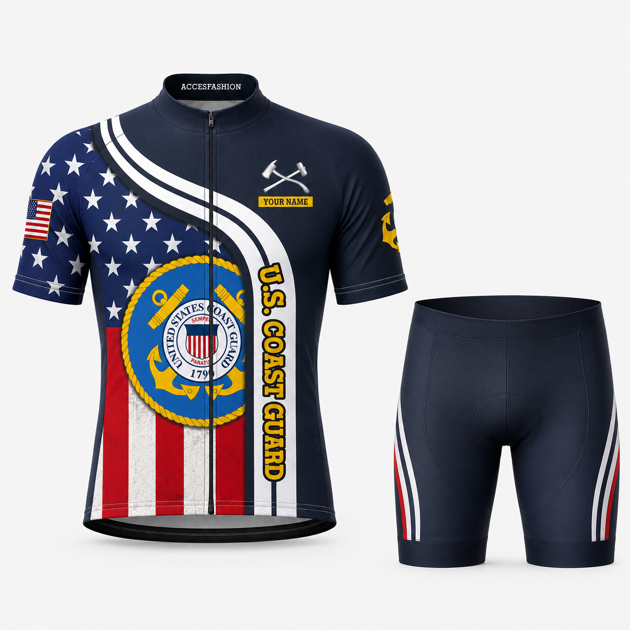 Personalized Military U.S. Coast Guard Inspired Cycling Jersey Kit