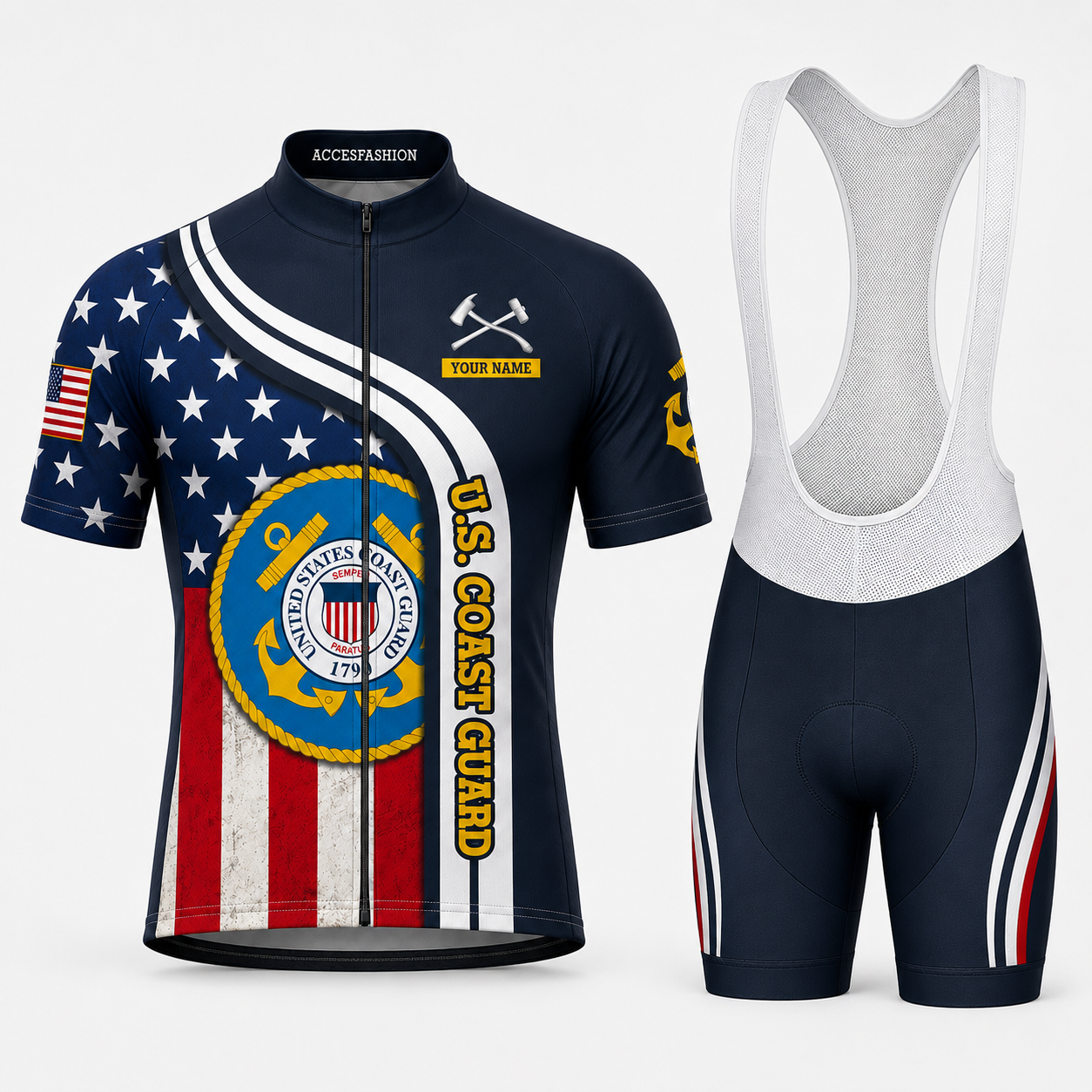 Personalized Military U.S. Coast Guard Inspired Cycling Jersey Kit