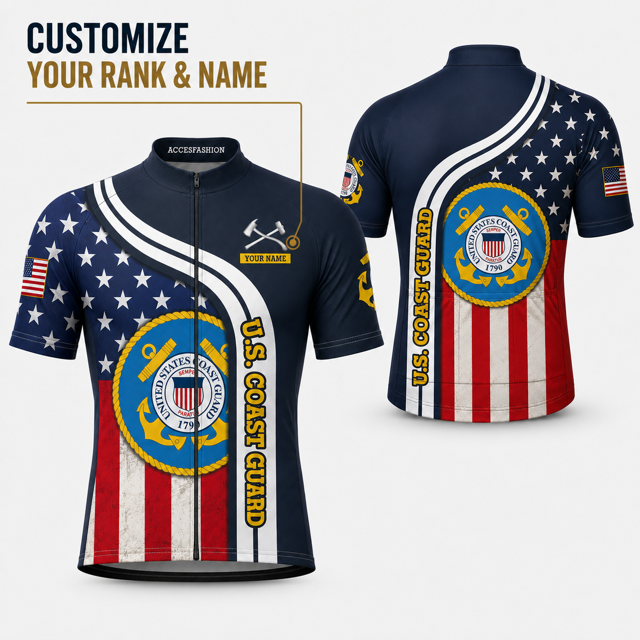 Personalized Military U.S. Coast Guard Inspired Cycling Jersey Kit