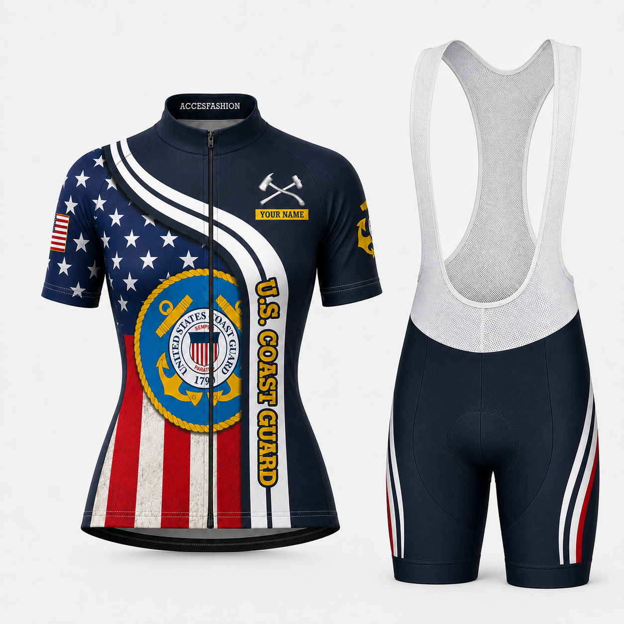 Personalized Military U.S. Coast Guard Inspired Cycling Jersey Kit