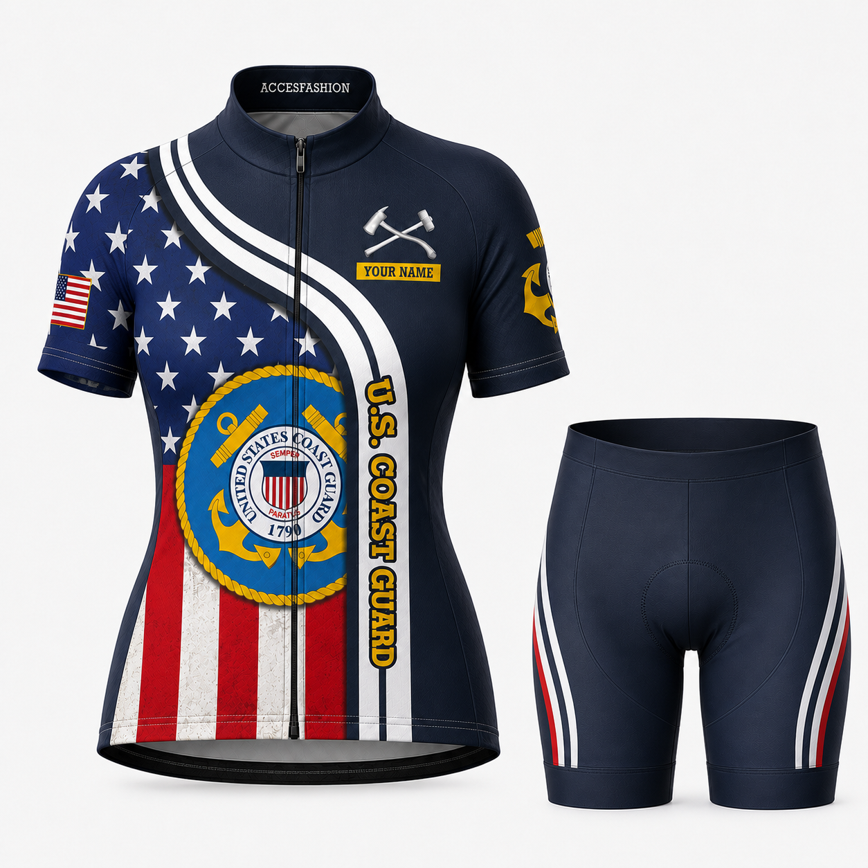 Personalized Military U.S. Coast Guard Inspired Cycling Jersey Kit