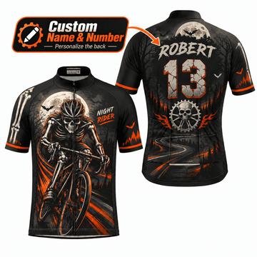 Personalized Night Rider Skeleton Cycling Kit – Custom Name & Number Halloween Cycling Wear