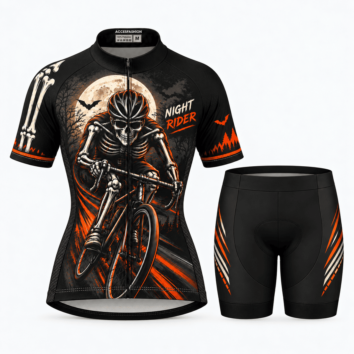 Personalized Night Rider Skeleton Cycling Kit – Custom Name & Number Halloween Cycling Wear