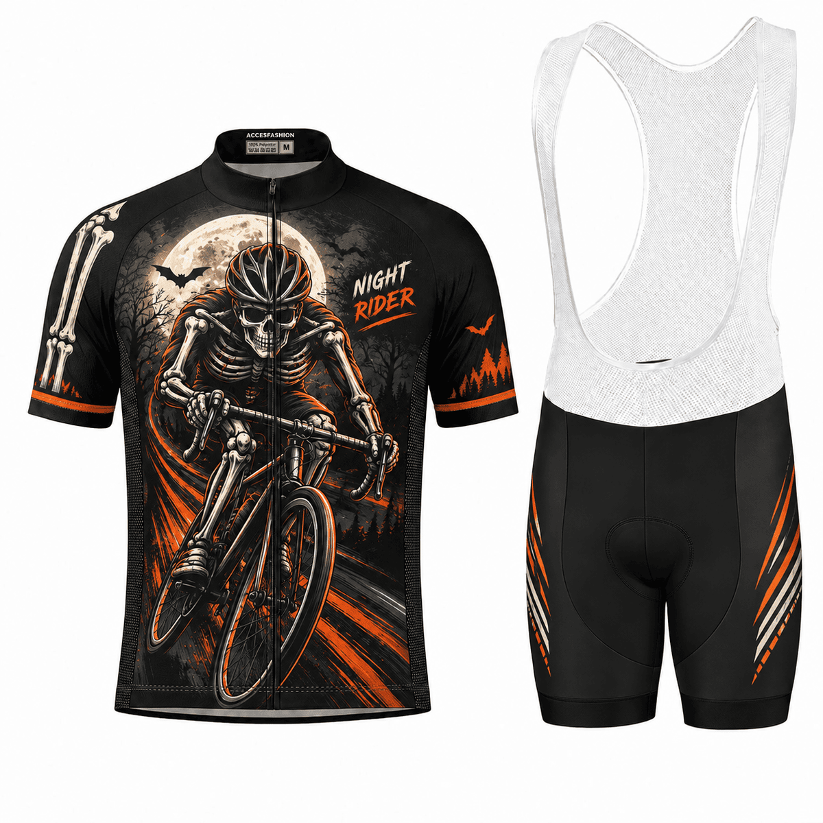 Personalized Night Rider Skeleton Cycling Kit – Custom Name & Number Halloween Cycling Wear