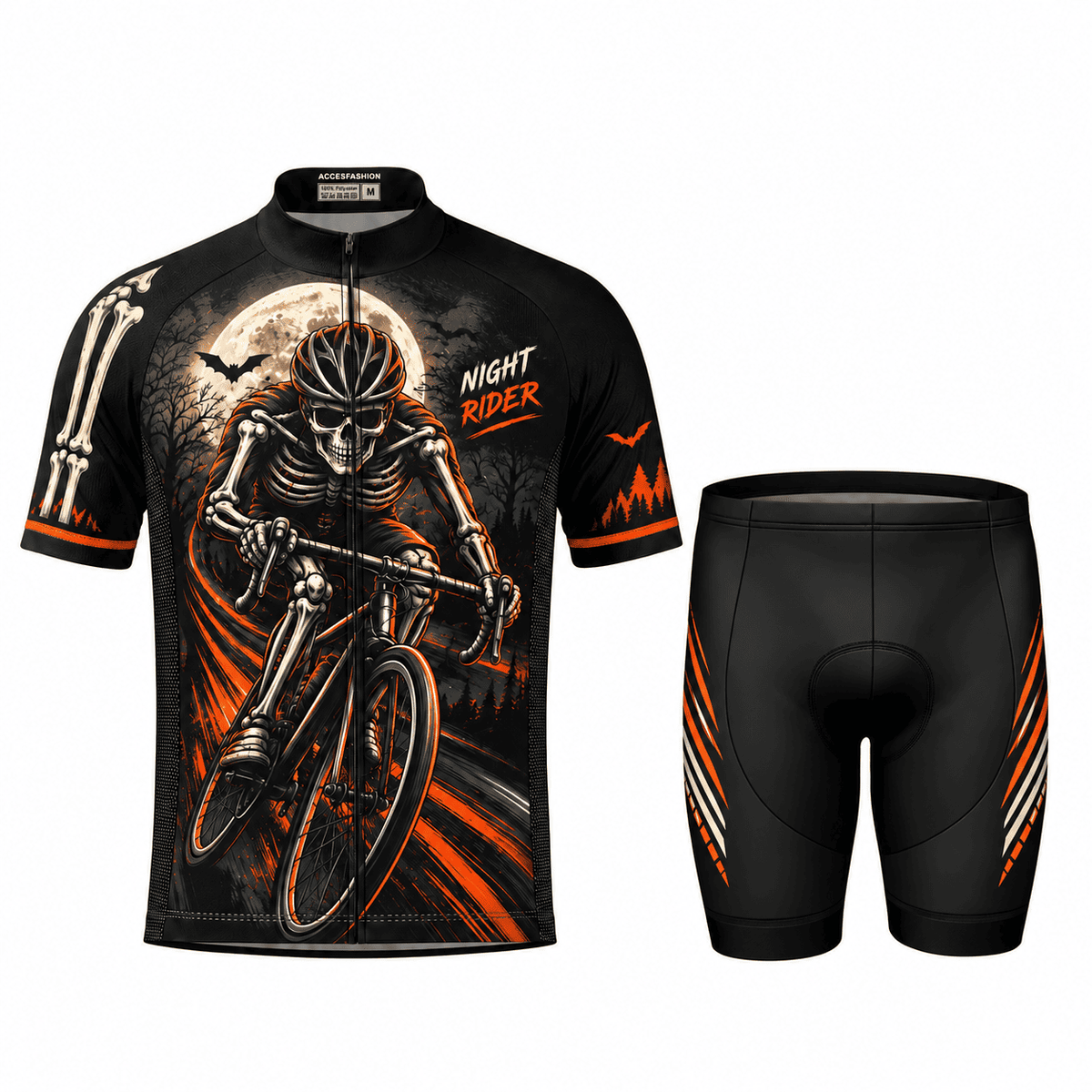 Personalized Night Rider Skeleton Cycling Kit – Custom Name & Number Halloween Cycling Wear