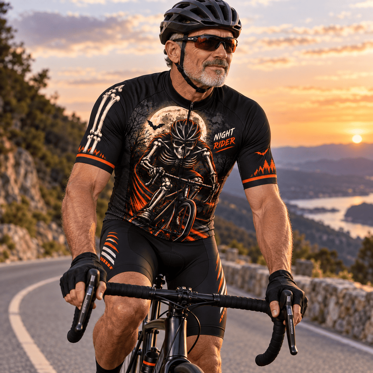 Personalized Night Rider Skeleton Cycling Kit – Custom Name & Number Halloween Cycling Wear
