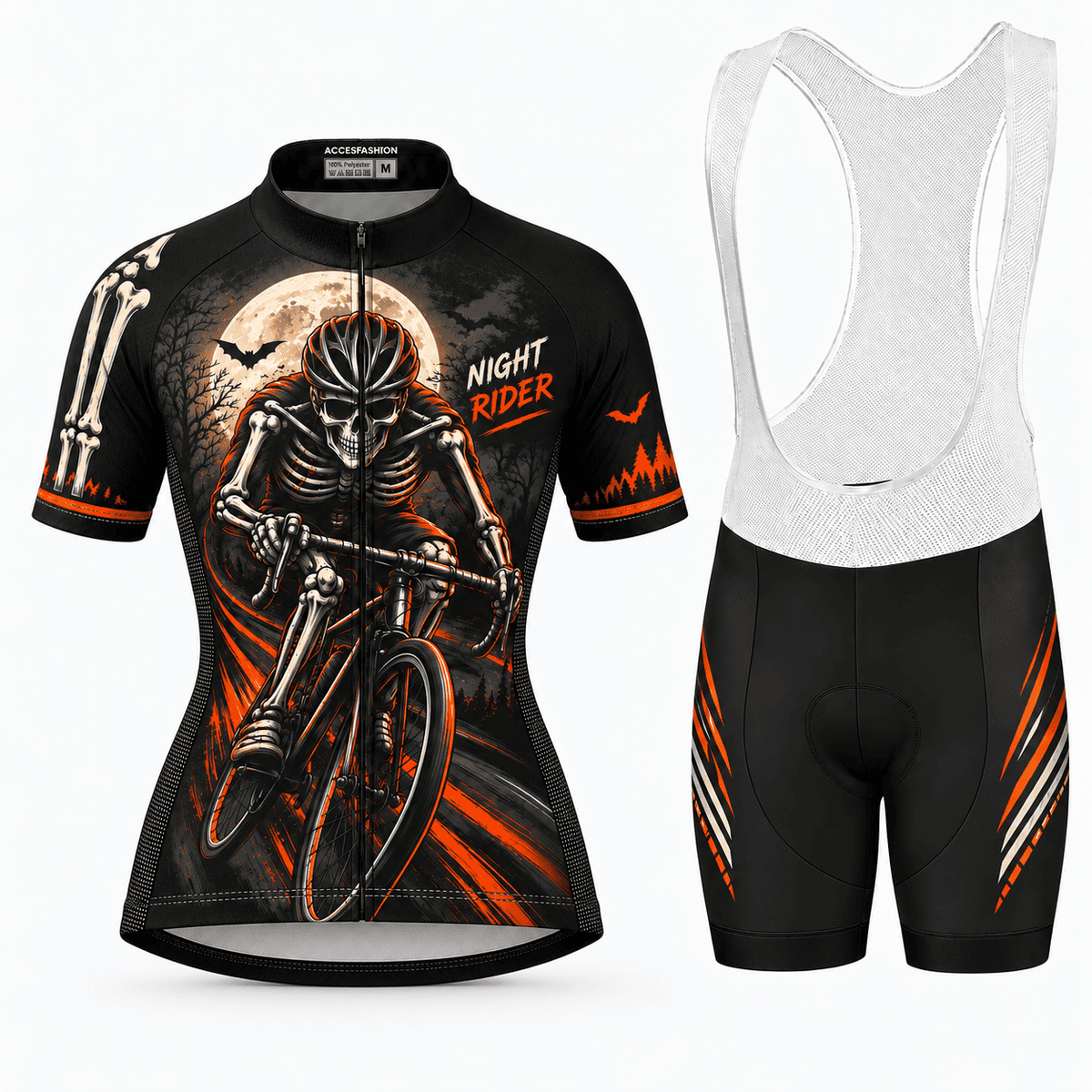 Personalized Night Rider Skeleton Cycling Kit – Custom Name & Number Halloween Cycling Wear