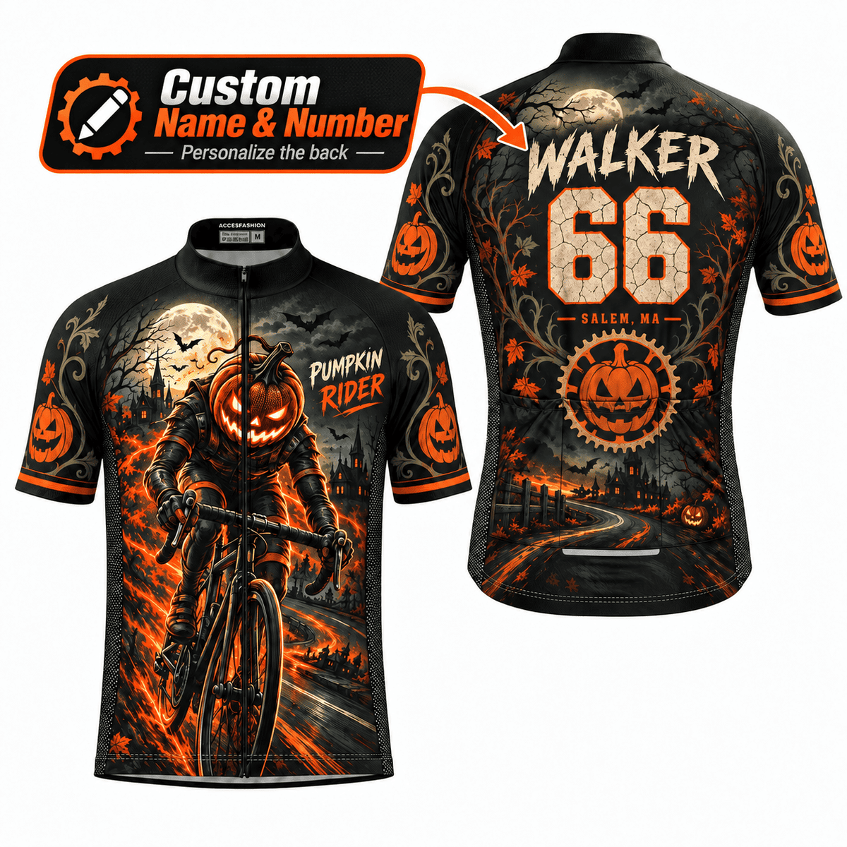 Personalized Pumpkin Rider Halloween Cycling Kit – Custom Name, Number
