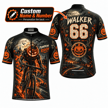 Personalized Pumpkin Rider Halloween Cycling Kit – Custom Name, Number
