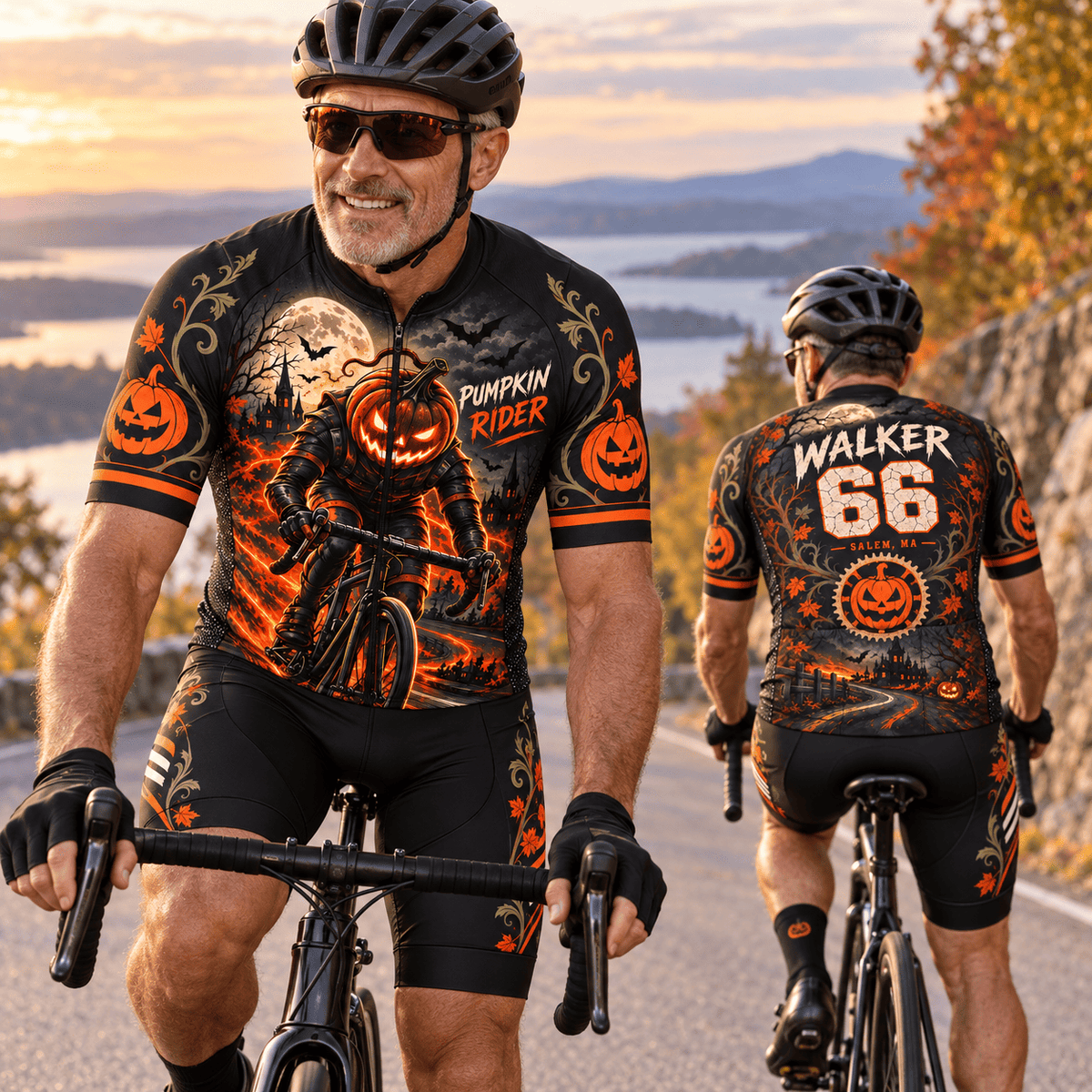 Personalized Pumpkin Rider Halloween Cycling Kit – Custom Name, Number