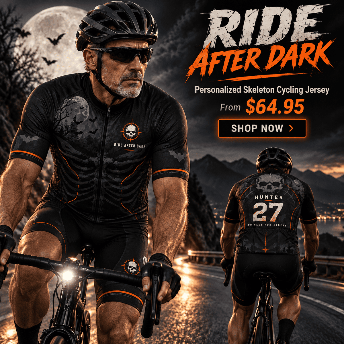 Personalized Ride After Dark Skeleton Cycling Jersey & Kit