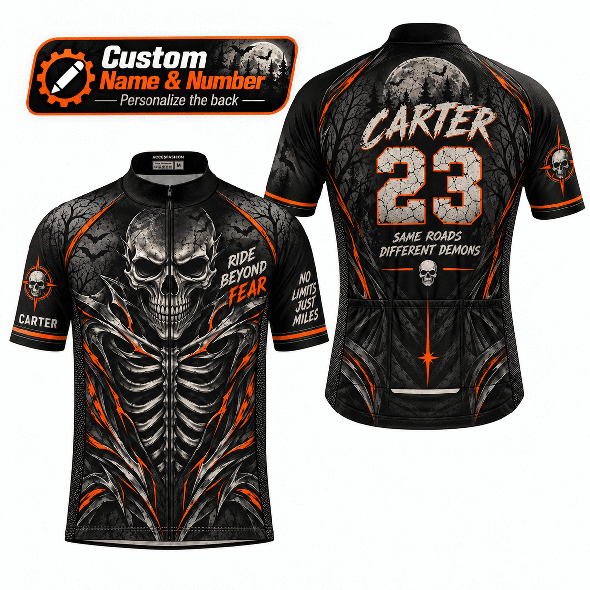 Personalized Ride Beyond Fear Skeleton Cycling Jersey & Kit