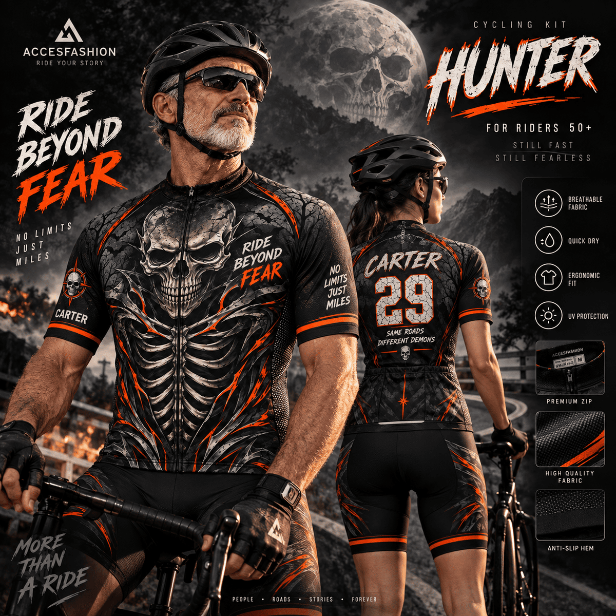 Personalized Ride Beyond Fear Skeleton Cycling Jersey & Kit