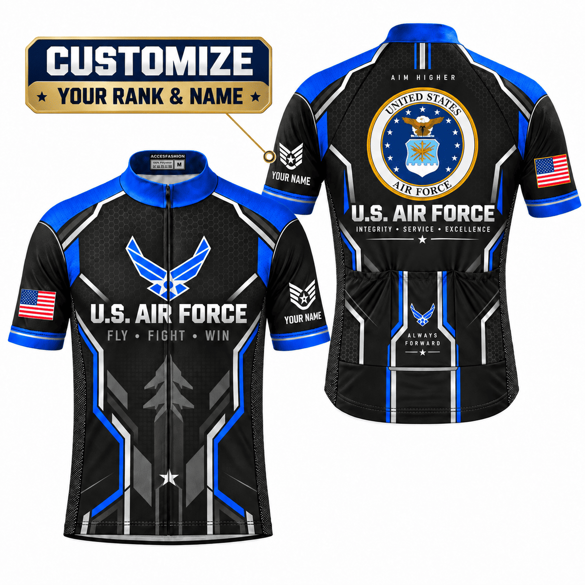 Personalized U.S. Air Force Veteran Cycling Kit – Custom Rank & Name