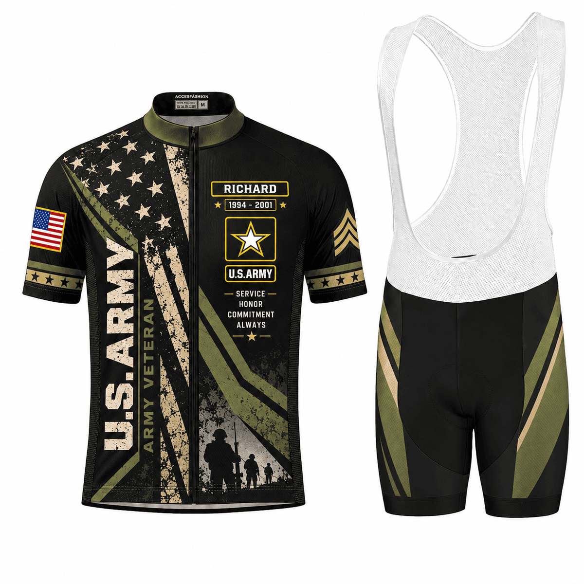 Personalized U.S. Army Veteran Cycling Kit – Custom Rank, Name & Years of Service