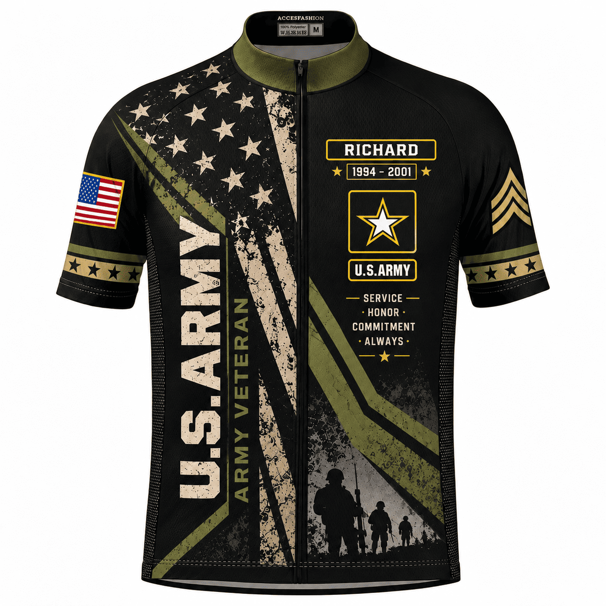 Personalized U.S. Army Veteran Cycling Kit – Custom Rank, Name & Years of Service