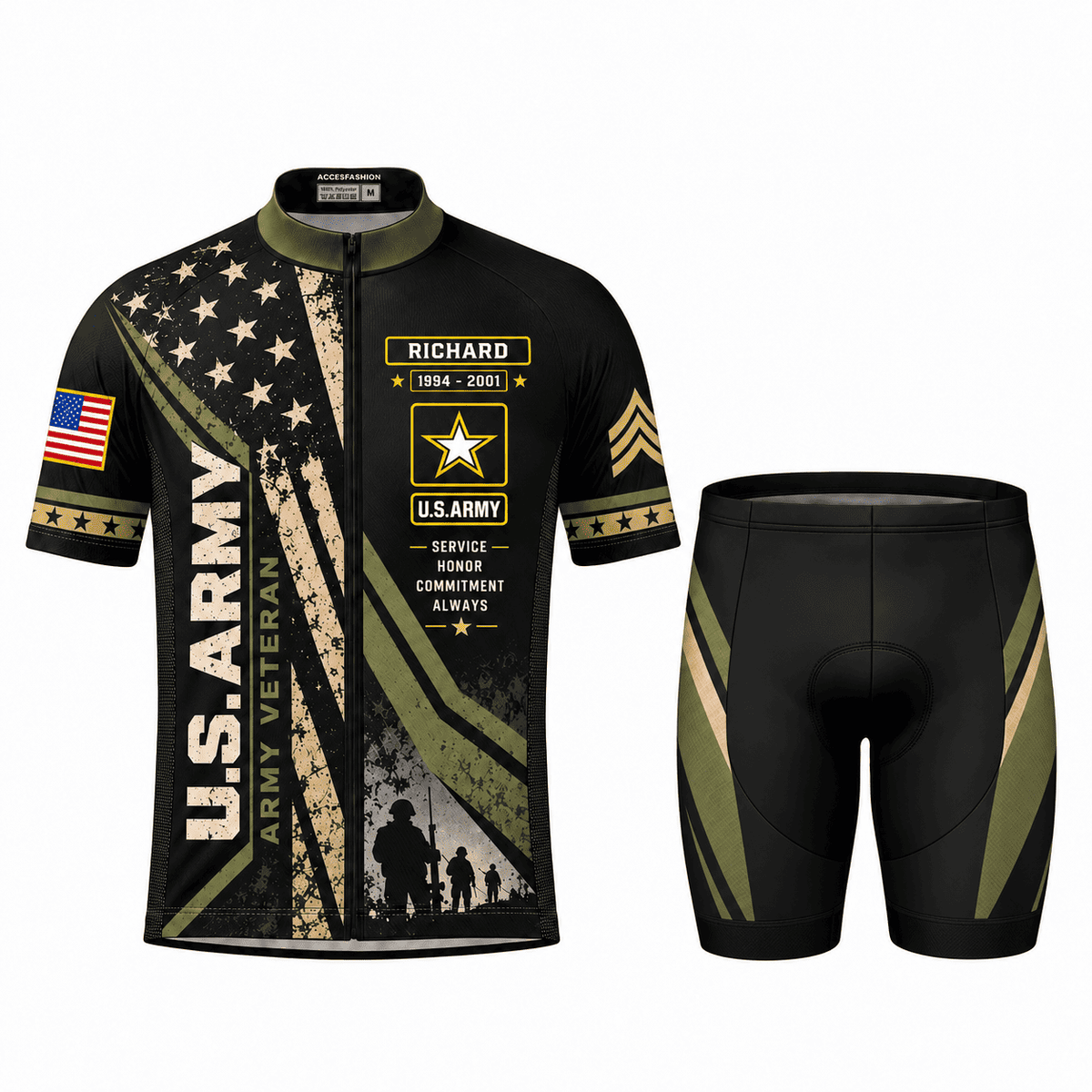 Personalized U.S. Army Veteran Cycling Kit – Custom Rank, Name & Years of Service