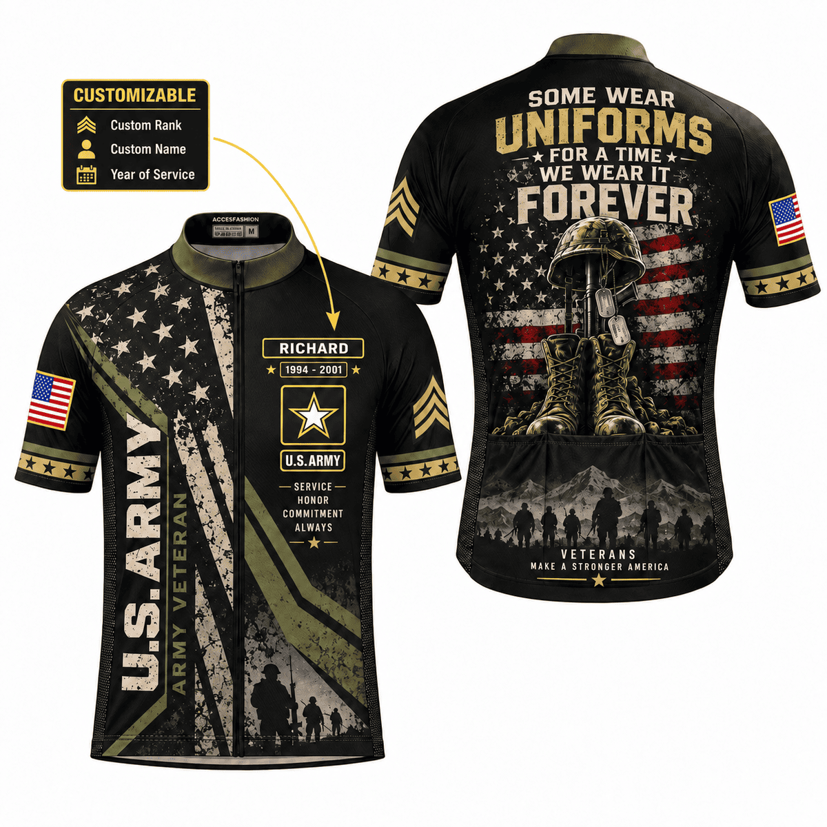 Personalized U.S. Army Veteran Cycling Kit – Custom Rank, Name & Years of Service