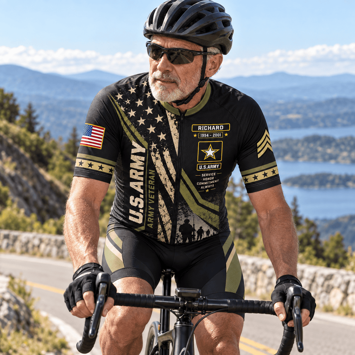 Personalized U.S. Army Veteran Cycling Kit – Custom Rank, Name & Years of Service